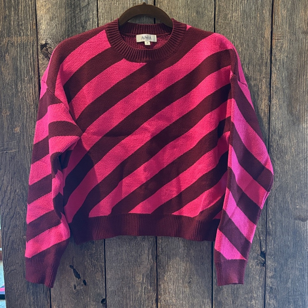 Avara Pink and Brown Striped Tate Striped Knit Sweater